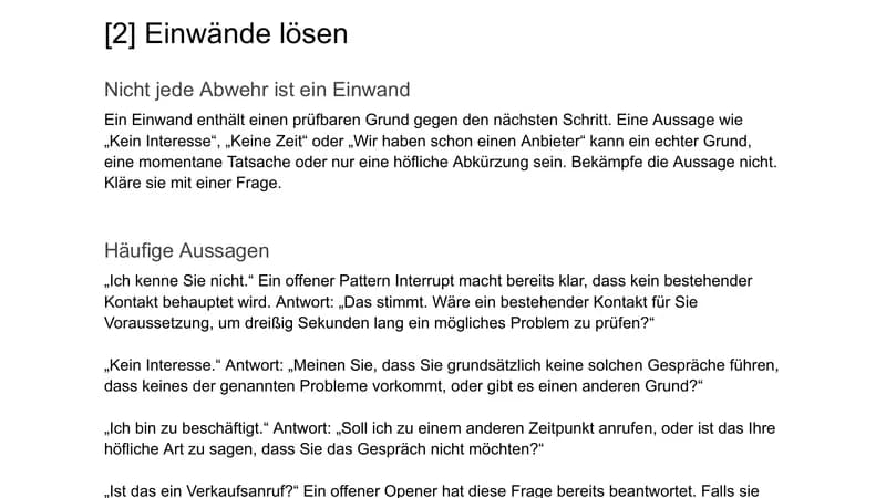Auszug aus dem Leitfaden: Einwände lösen